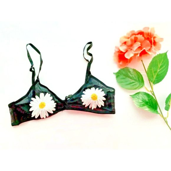 Urban Outfitters Other - Out From Under UO Small Mesh Black Emboidered Bra